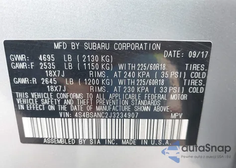 2018 Subaru Outback 2.5I Limited from USA, damaged, VIN 4S4BSANC2J3234907